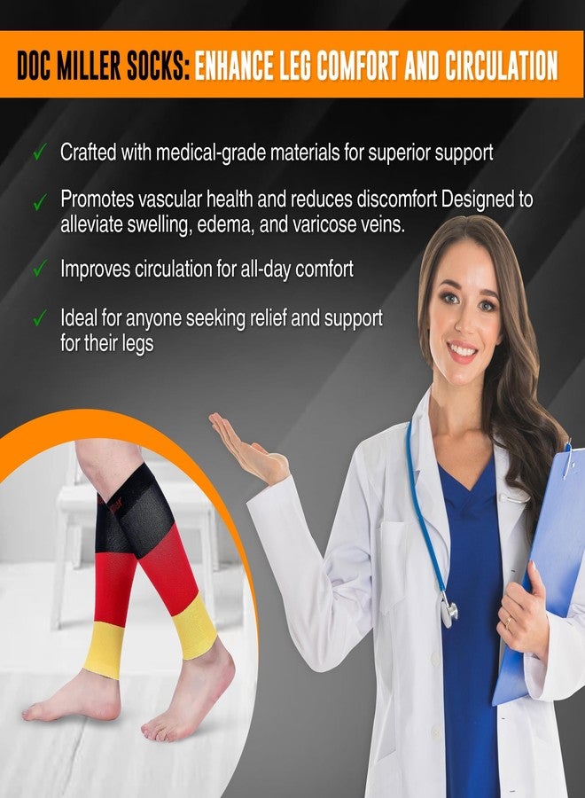 Doc Miller Calf Compression Sleeves for Short People Men and Women Petite 15-20mmHg, 1 Pair Shin Splint Sleeve Recover Varicose Veins and Pain Relief, Black Red Yellow, Medium - Image 5