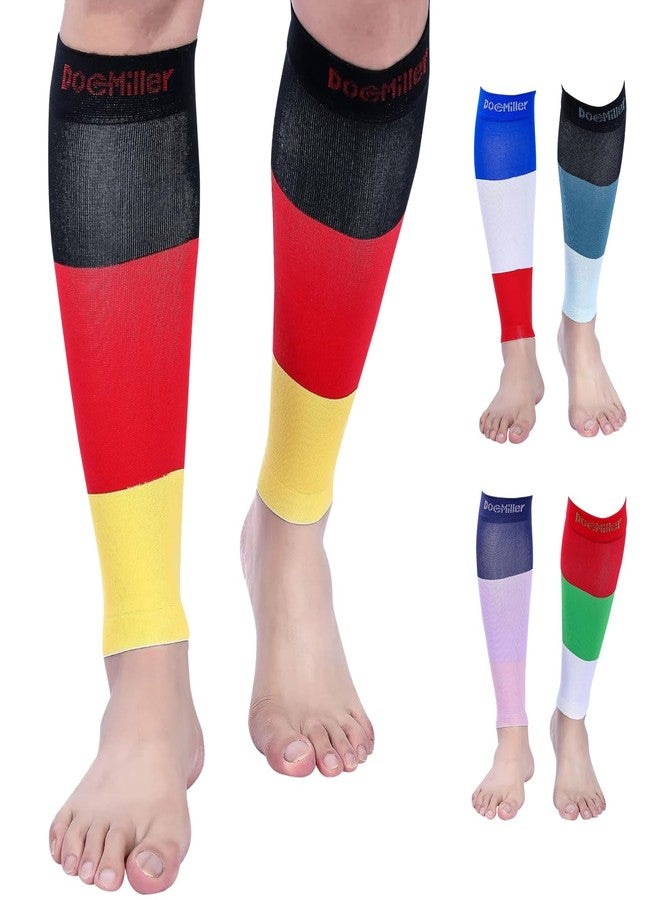 Doc Miller Calf Compression Sleeves for Short People Men and Women Petite 15-20mmHg, 1 Pair Shin Splint Sleeve Recover Varicose Veins and Pain Relief, Black Red Yellow, Medium - Image 1