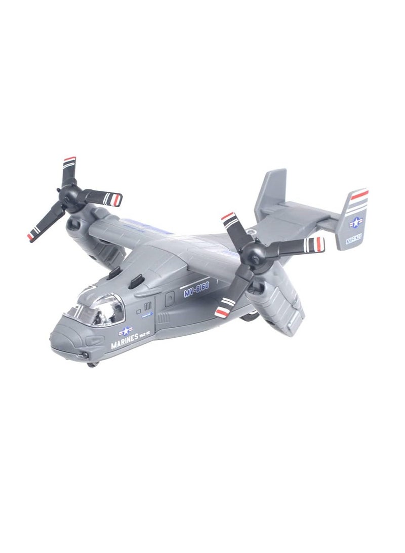Metal Airplane MV-22 Military Osprey Transport Helicopter Toy Model Army Aircraft Air Force Toys with Pull Back Fighter Toys (Grey)  - Image 1