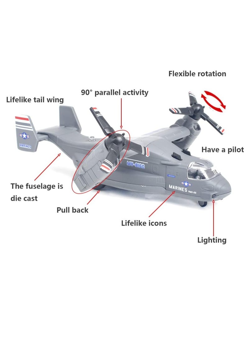 Metal Airplane MV-22 Military Osprey Transport Helicopter Toy Model Army Aircraft Air Force Toys with Pull Back Fighter Toys (Grey)  - Image 4