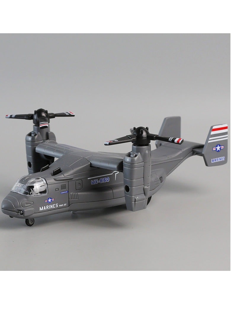 Metal Airplane MV-22 Military Osprey Transport Helicopter Toy Model Army Aircraft Air Force Toys with Pull Back Fighter Toys (Grey)  - Image 2