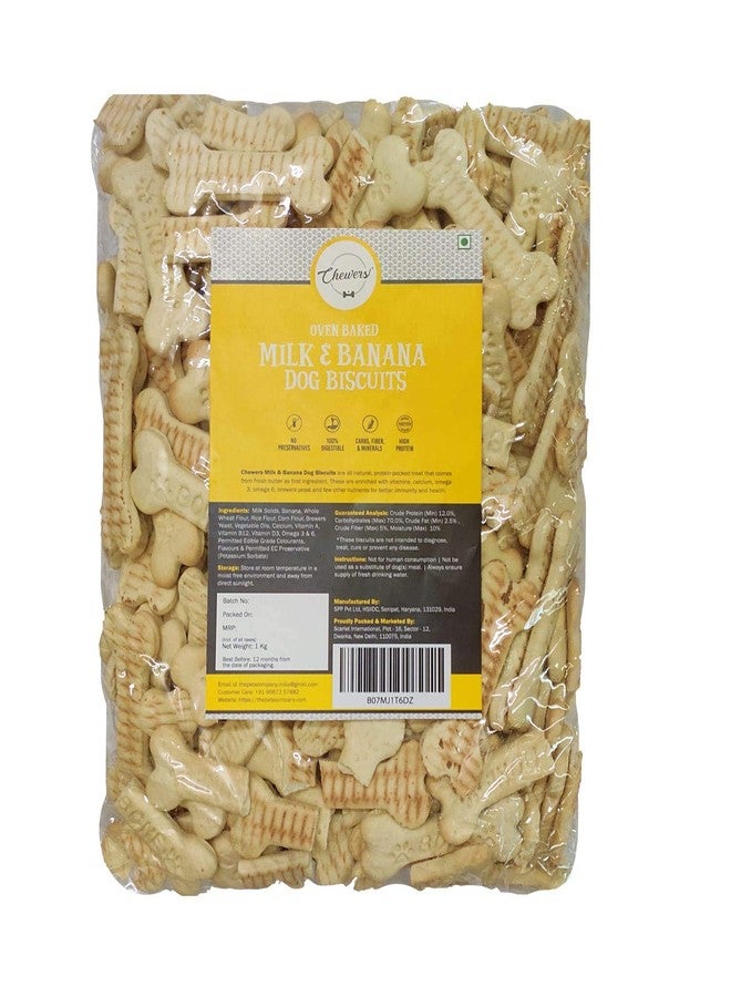 Chewers Oven Baked Real Banana & Milk Dog Biscuits, Dog Treat 1 Kg (Pack of 2) - Image 1