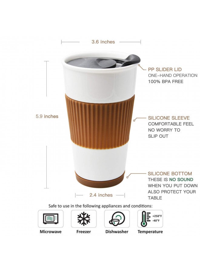 UDMG Ceramic Double Wall Insulated Travel Coffee Cup with Slider Lid, Silicone Sleeve & Built-In Coaster, 10 fl.oz (Coffee) - Image 2