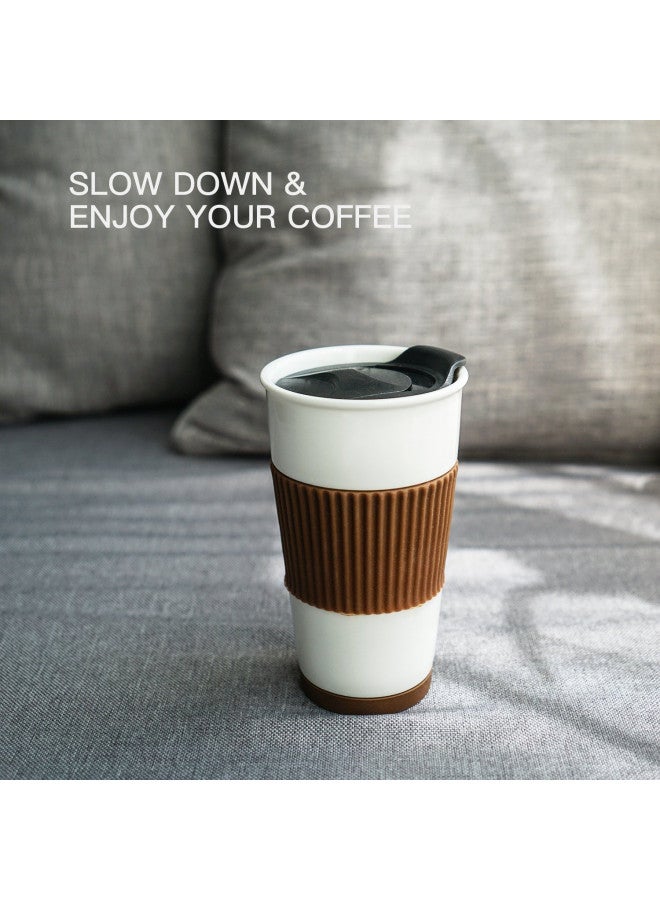 UDMG Ceramic Double Wall Insulated Travel Coffee Cup with Slider Lid, Silicone Sleeve & Built-In Coaster, 10 fl.oz (Coffee) - Image 3