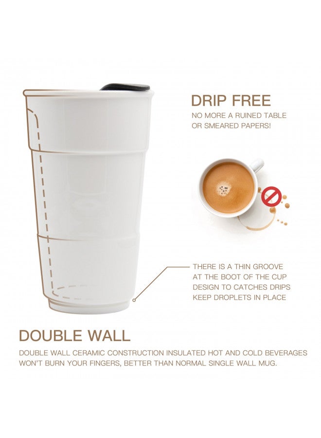 UDMG Ceramic Double Wall Insulated Travel Coffee Cup with Slider Lid, Silicone Sleeve & Built-In Coaster, 10 fl.oz (Coffee) - Image 1