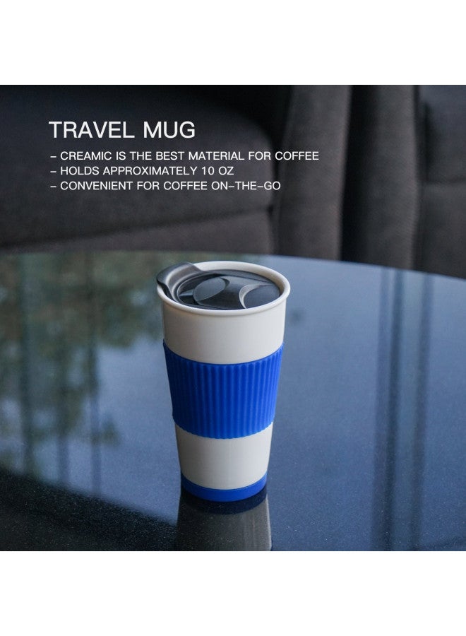 UDMG Ceramic Double Wall Insulated Travel Coffee Cup with Slider Lid, Silicone Sleeve & Built-In Coaster, 10 fl.oz (Coffee) - Image 4