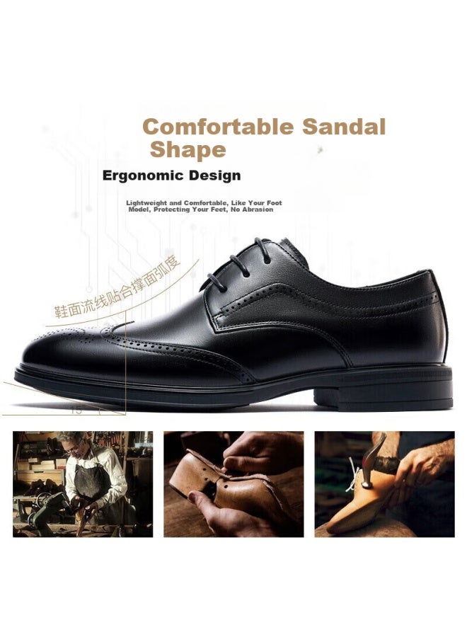 Laorentou Men's Spring And Autumn Brogue Carved Leather Shoes British Style Breathable Formal Wedding Shoes A50237 Black Size 44 - Image 1