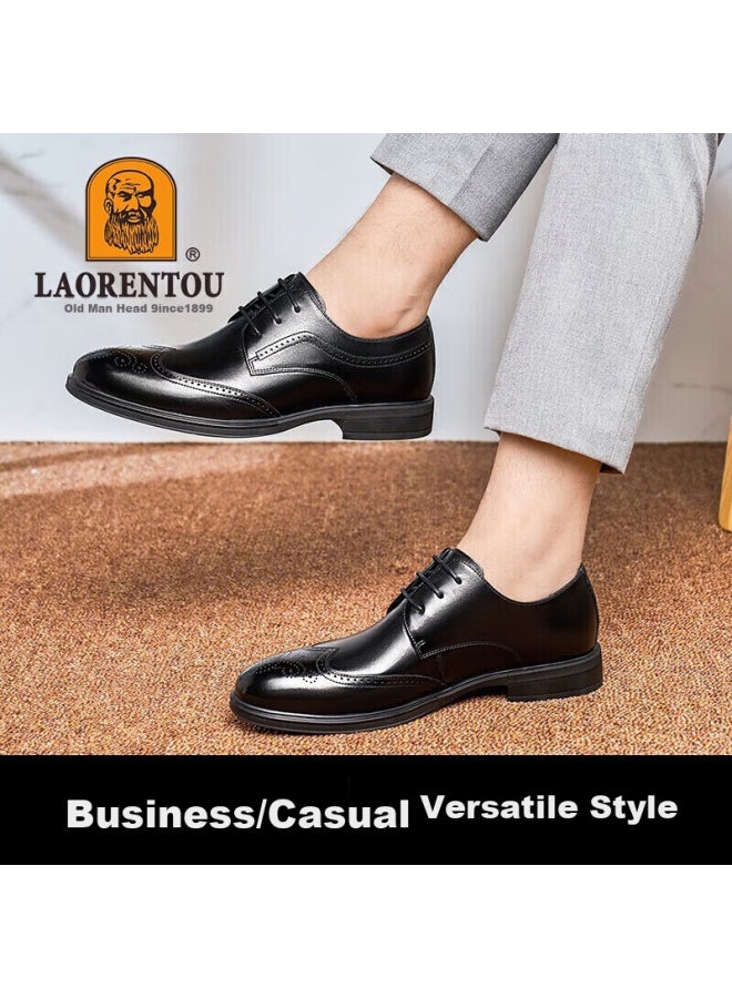 Laorentou Men's Spring And Autumn Brogue Carved Leather Shoes British Style Breathable Formal Wedding Shoes A50237 Black Size 44 - Image 3