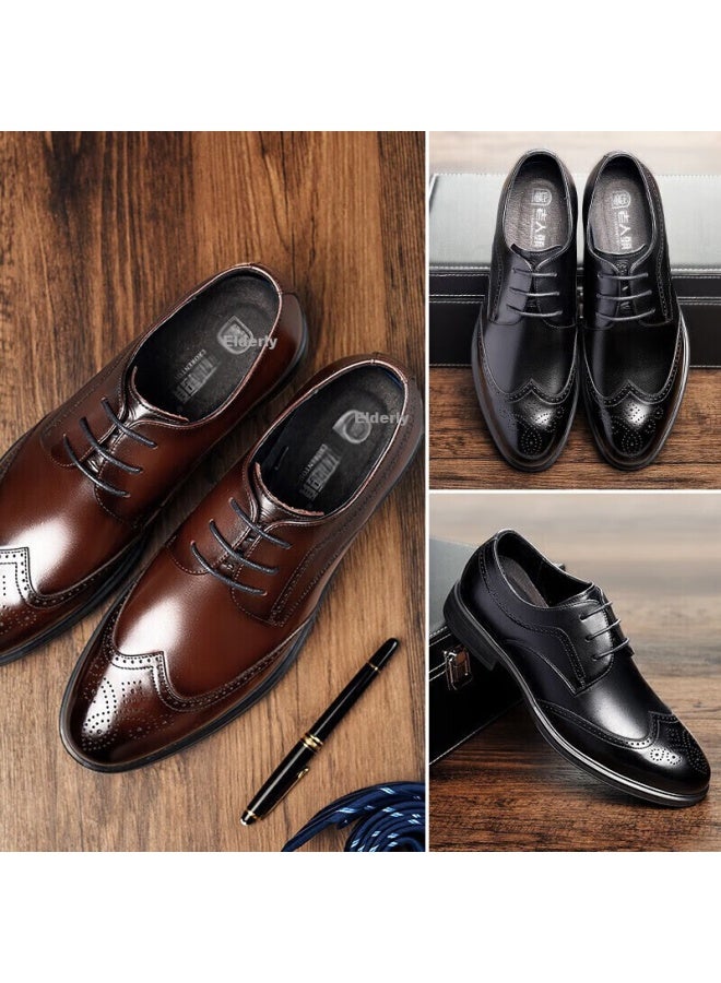 Laorentou Men's Spring And Autumn Brogue Carved Leather Shoes British Style Breathable Formal Wedding Shoes A50237 Black Size 44 - Image 2