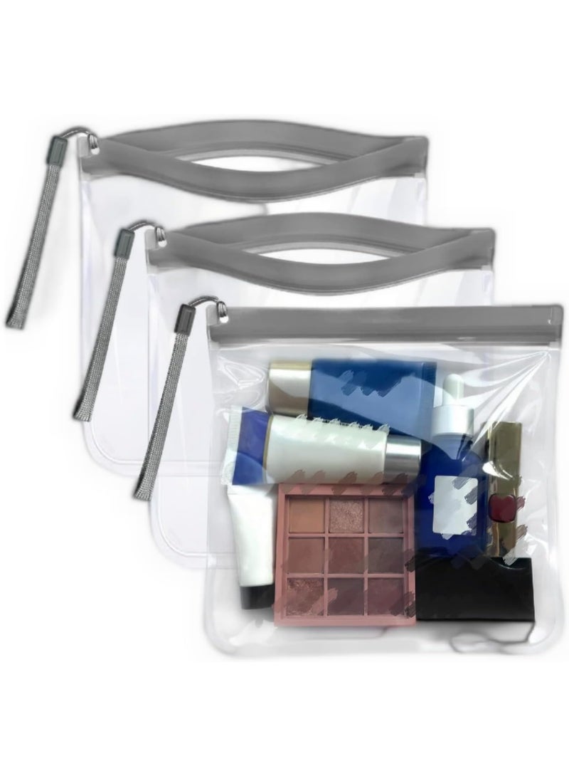 Bukela 3-Piece Clear Travel Toiletry Bags, Waterproof Leakproof Sealable Airport Security Wash Bags for Liquids & Makeup, Grey - Image 1