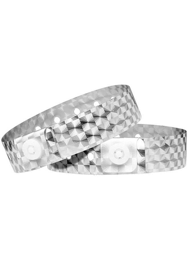 OUCHAN Holographic Plastic Wristbands Silver 100 Pack Vinyl Wristbands For Events Parties - Image 1