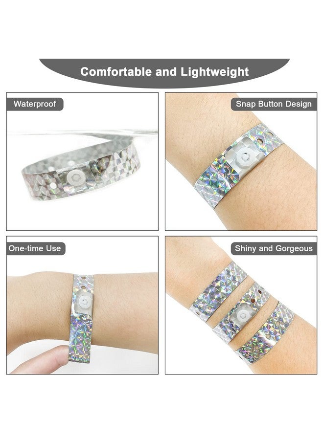 OUCHAN Holographic Plastic Wristbands Silver 100 Pack Vinyl Wristbands For Events Parties - Image 2