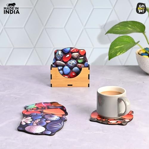 Gift Kya De GKD Coaster Set of 6 Pearl Design Wooden Coasters to Serve Tea Cups, Coffee Mugs and Glasses (3.5 x 3.5 inch)(Stone)(Ecofriendly) - Image 3
