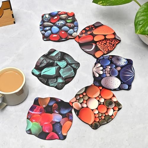Gift Kya De GKD Coaster Set of 6 Pearl Design Wooden Coasters to Serve Tea Cups, Coffee Mugs and Glasses (3.5 x 3.5 inch)(Stone)(Ecofriendly) - Image 1