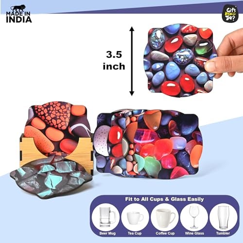 Gift Kya De GKD Coaster Set of 6 Pearl Design Wooden Coasters to Serve Tea Cups, Coffee Mugs and Glasses (3.5 x 3.5 inch)(Stone)(Ecofriendly) - Image 4