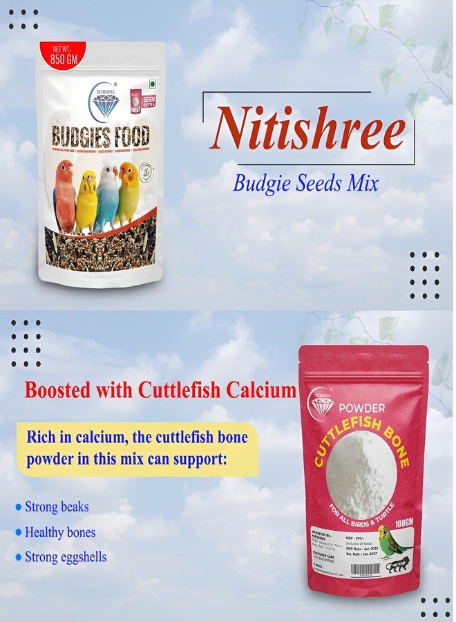 بذور نيتيشري الممتازة لطيور البادجي، بذور غنية بالبروتين مع مسحوق عظام الحبار - 150 غرام إضافي، للبادجي والببغاوات الصغيرة والطيور الصغيرة، عبوة من ثلاث قطع وزن كل منها 850 غرام. - Image 5