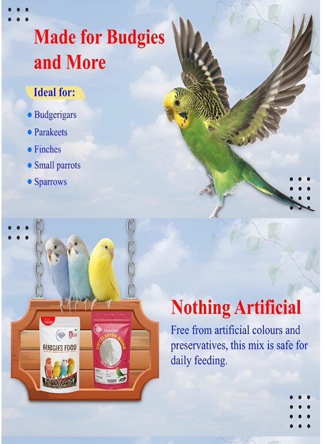 بذور نيتيشري الممتازة لطيور البادجي، بذور غنية بالبروتين مع مسحوق عظام الحبار - 150 غرام إضافي، للبادجي والببغاوات الصغيرة والطيور الصغيرة، عبوة من ثلاث قطع وزن كل منها 850 غرام. - Image 4