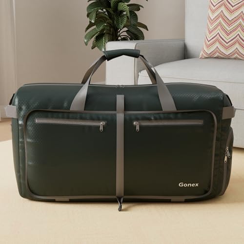 Gonex 100L Large Foldable Travel Duffle Bag with Shoes Compartment, Packable Lightweight Water Repellent Duffel Bag for Camping Gym Weekender Bag Blackish Green - Image 2