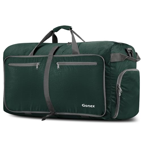 Gonex 100L Large Foldable Travel Duffle Bag with Shoes Compartment, Packable Lightweight Water Repellent Duffel Bag for Camping Gym Weekender Bag Blackish Green - Image 1