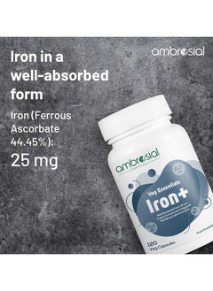 ambrosial Iron Tablets High Strength 25Mg Iron Supplement- 120 Capsules  - Image 5