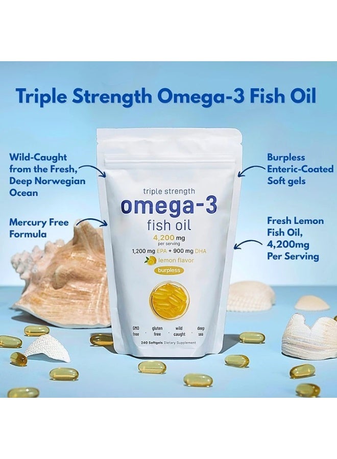 أوميغا الملاحظات الغذائية من زيت السمك أوميجا 3 بكمية 4200 ملغ لكل جرعة، 240 كبسولة ناعمة – بنكهة الليمون – بدون نضارة | 1200 ملغ إيبي إيه + 900 ملغ ديها | سمك من البحار العميق، بقوة ثلاثية المعدل - Image 3