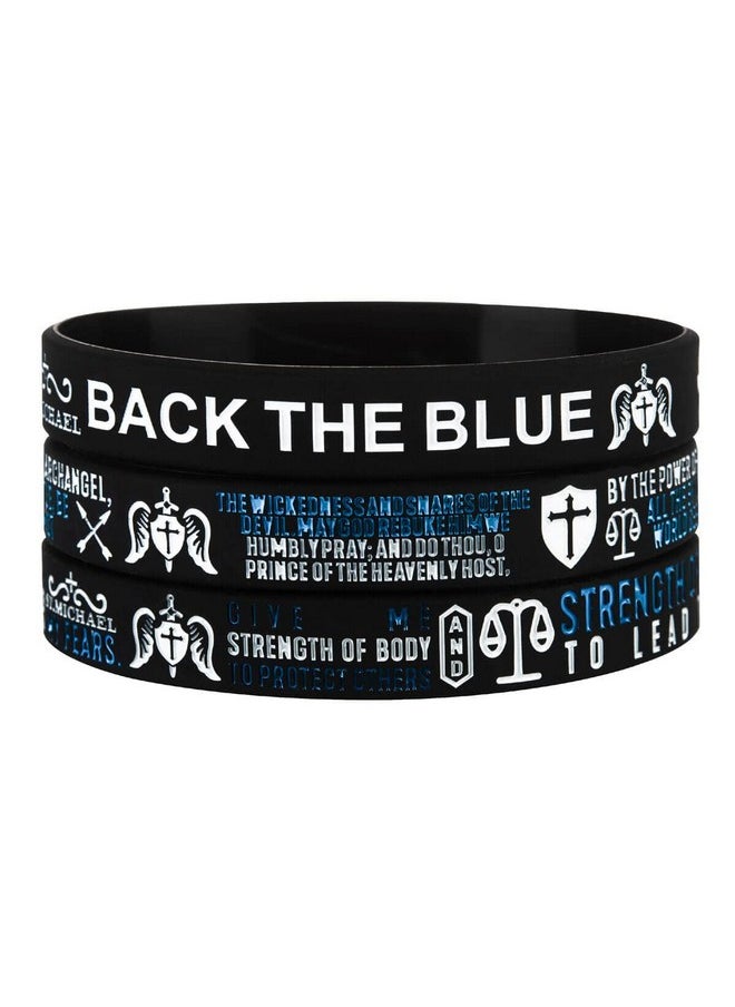 Sainstone - St Michael The Archangel Prayer & Police'S Prayer With Back The Blue Thin Blue Line Silicone Bracelets, Patron Saint Of Law Enforcement Inspirational Wristbands Gifts For Men Women (Unisex) - Image 1
