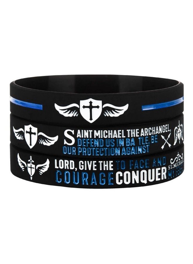 Sainstone - St Michael The Archangel Prayer & Police'S Prayer With Back The Blue Thin Blue Line Silicone Bracelets, Patron Saint Of Law Enforcement Inspirational Wristbands Gifts For Men Women (Unisex) - Image 1