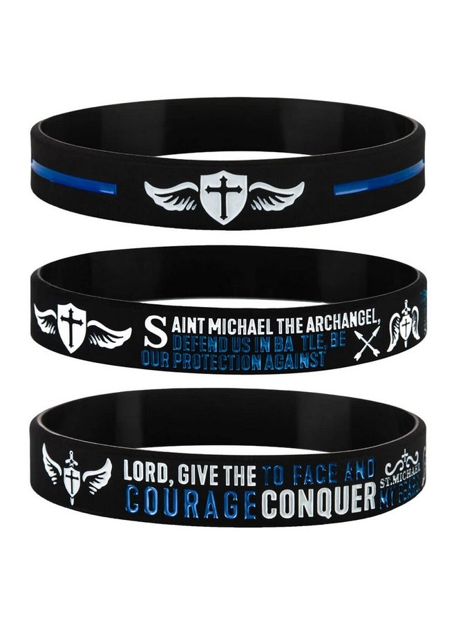 Sainstone - St Michael The Archangel Prayer & Police'S Prayer With Back The Blue Thin Blue Line Silicone Bracelets, Patron Saint Of Law Enforcement Inspirational Wristbands Gifts For Men Women (Unisex) - Image 1
