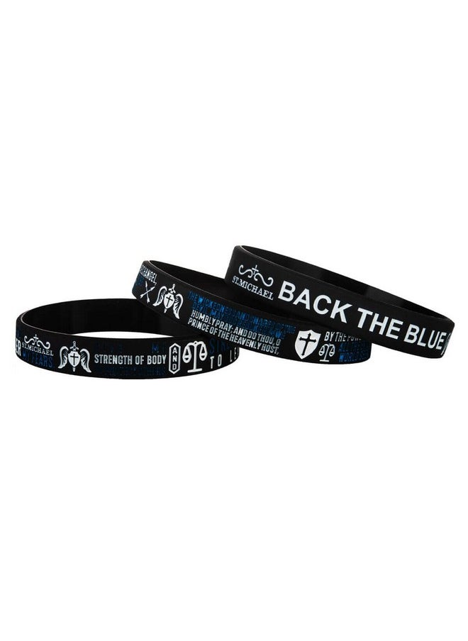 Sainstone - St Michael The Archangel Prayer & Police'S Prayer With Back The Blue Thin Blue Line Silicone Bracelets, Patron Saint Of Law Enforcement Inspirational Wristbands Gifts For Men Women (Unisex) - Image 1