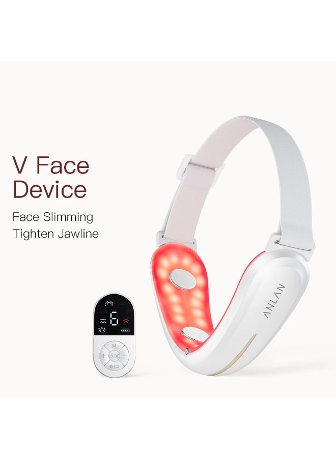 ANLAN Shining V shape Face Lifting Slimming Device Heat Vibration/EMS face Massage mode double chin slimming Red/Blue Light - Image 2