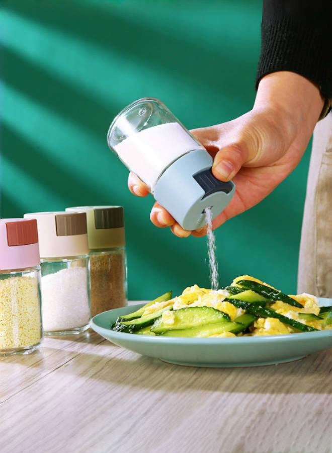 Metering Salt Shaker, Glass Metered Salt Dispenser, Press Type Quantitative Salt Glass Seasoning Bottle, Can Spice Salt Cumin Powder Pepper Shakers BBQ Condiment Seasoning Bottle（Pink&Blue）  - Image 3