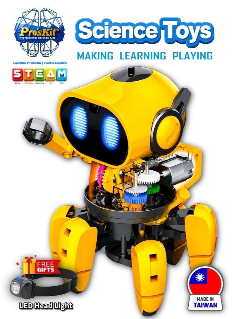Pro'skit Pro’sKit GE-893 Probbie The Robot – DIY 6-Leg Smart IR Sensor STEM Robot Kit with 360° Rotation for Kids+ LED Headlight Gift - Image 1