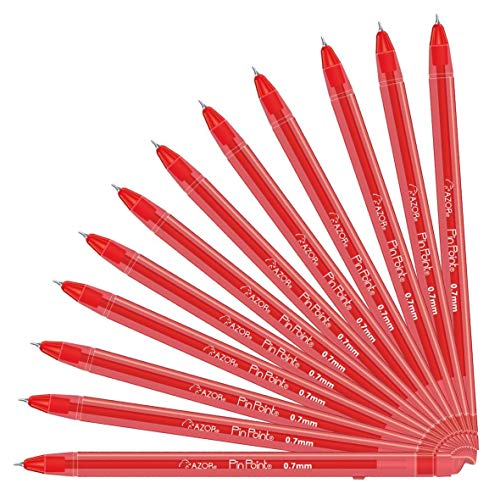 AZOR Pin Point Red Fine Point Writing 0.7mm Pens Ballpoint Pens – Pack of 12 - Image 1