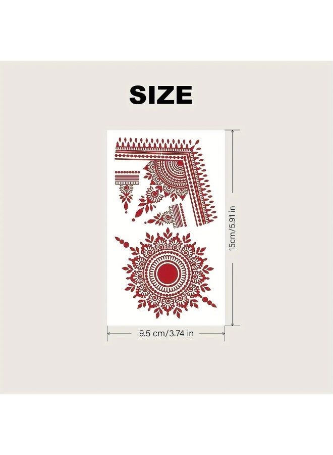 يوكانبي ٤ قطع من ملصقات تاتو الدانتيل بلون خمري – تاتو مؤقت بنقل مائي للمناسبات والمكياج، أنيق ومقاوم للماء - Image 2