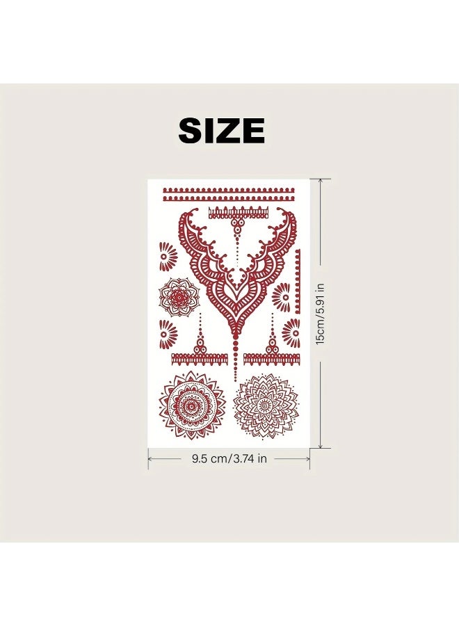 يوكانبي ٤ قطع من ملصقات تاتو الدانتيل بلون خمري – تاتو مؤقت بنقل مائي للمناسبات والمكياج، أنيق ومقاوم للماء - Image 3