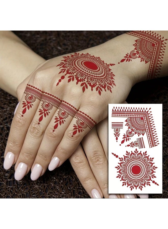 يوكانبي ٤ قطع من ملصقات تاتو الدانتيل بلون خمري – تاتو مؤقت بنقل مائي للمناسبات والمكياج، أنيق ومقاوم للماء - Image 5