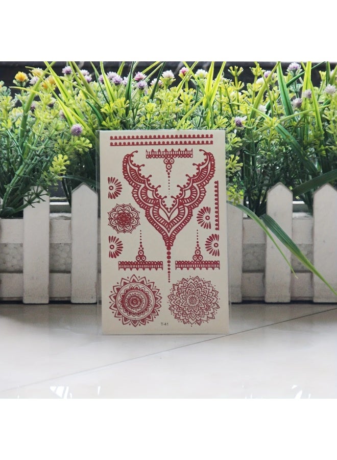 يوكانبي ٤ قطع من ملصقات تاتو الدانتيل بلون خمري – تاتو مؤقت بنقل مائي للمناسبات والمكياج، أنيق ومقاوم للماء - Image 4