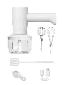 Syarme Hand Mixer Electric Garlic Chopper Egg Beater,Cordless Handheld Food Processor with 250ML Container, 3 Speeds and 2 Mixing Heads, USB Rechargeable Electric Whisk for Cooking Baking - White  - Image 1