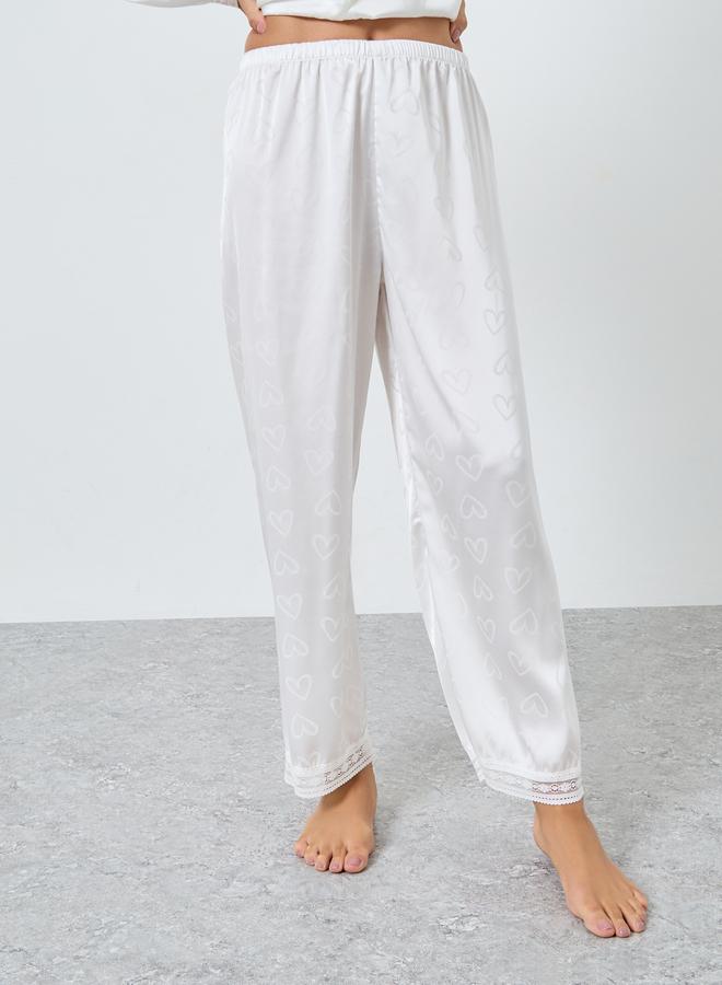 Styli Satin Heart Jacquard Buttoned Shirt and Pyjama Set - Image 5