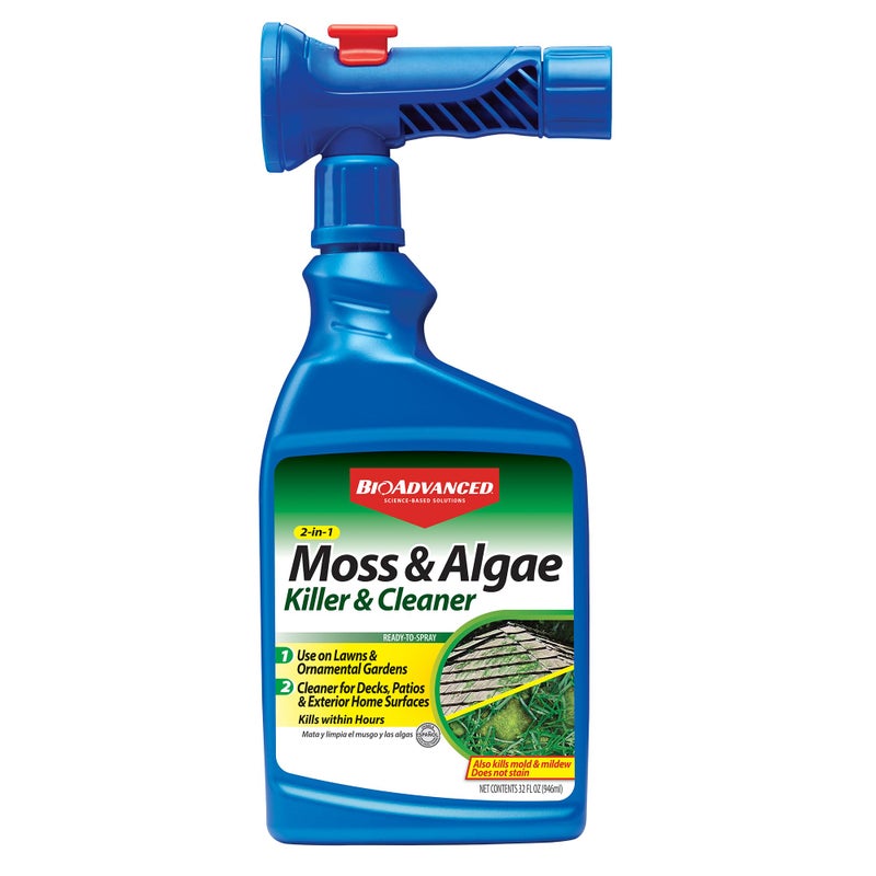 BioAdvanced 2-in-1 Moss and Algae Killer for Lawns, Roofs, Patios, Decks, Roof Moss Killer, Deck Cleaner and Mildew Remover, 32 oz - Image 1