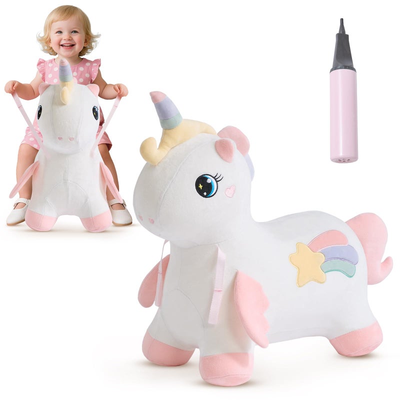FUNLIO Unicorn Bouncy Horse Rainbow Fairy Bouncy Animal for Toddlers 18 Months to 5 Years Inflatable Bounce Horse with Air Pump Removable Cover Washing Machine Safe CPC CE Certified - Image 3