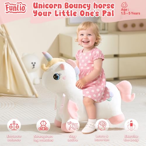 FUNLIO Unicorn Bouncy Horse Rainbow Fairy Bouncy Animal for Toddlers 18 Months to 5 Years Inflatable Bounce Horse with Air Pump Removable Cover Washing Machine Safe CPC CE Certified - Image 5