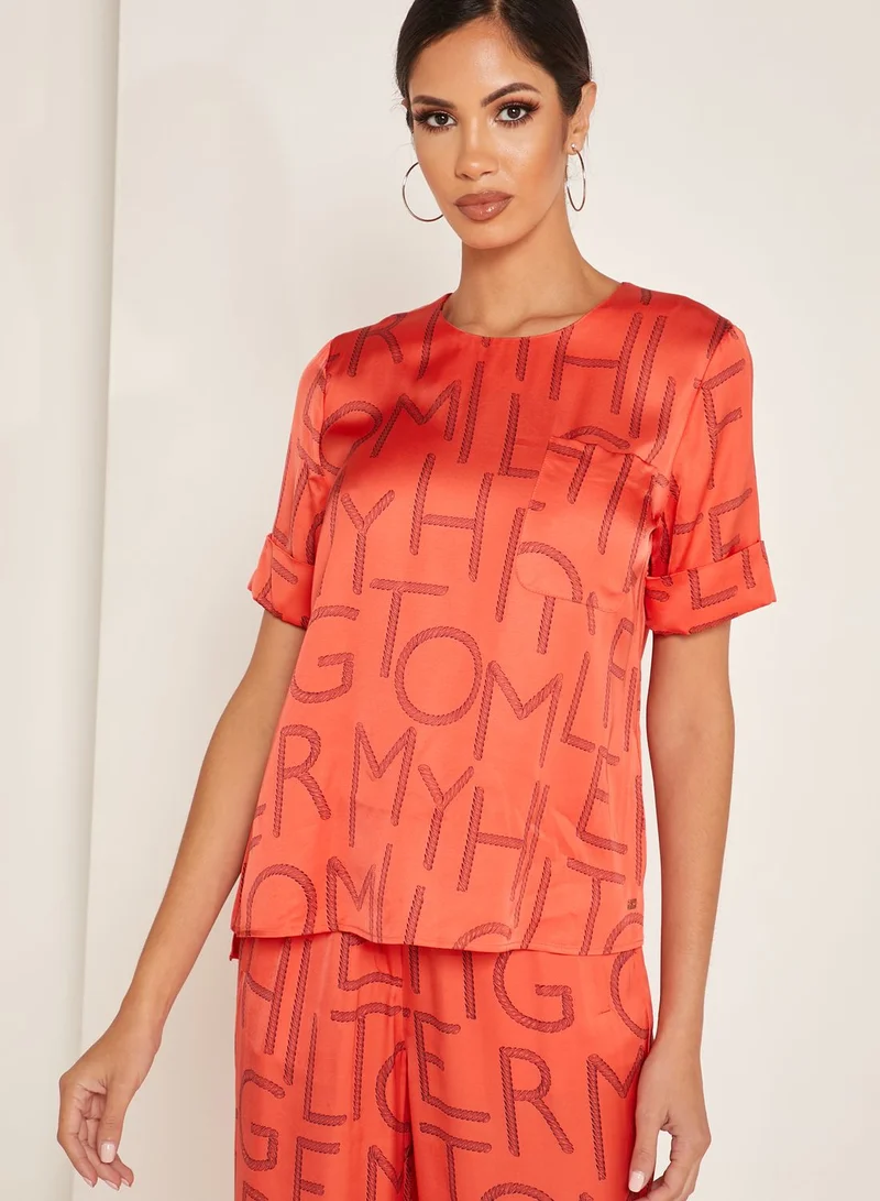 TOMMY HILFIGER Roll Sleeve All Over Print Top
