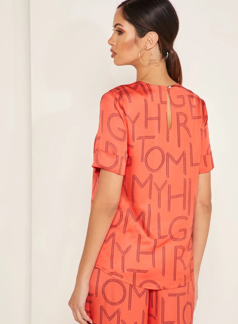 TOMMY HILFIGER Roll Sleeve All Over Print Top