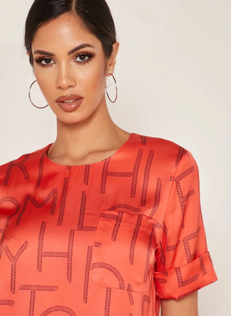 TOMMY HILFIGER Roll Sleeve All Over Print Top