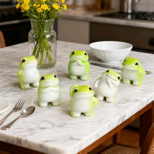 SOFREELIU Set of 6 Mini Resin Animals Frogs Figurines, Mini Resin Figures Tiny Animals Bulk Miniature Figures to Hide Tiny Frog Statue Decorations for Desk Decoration & DIY Craft Décor - Image 4