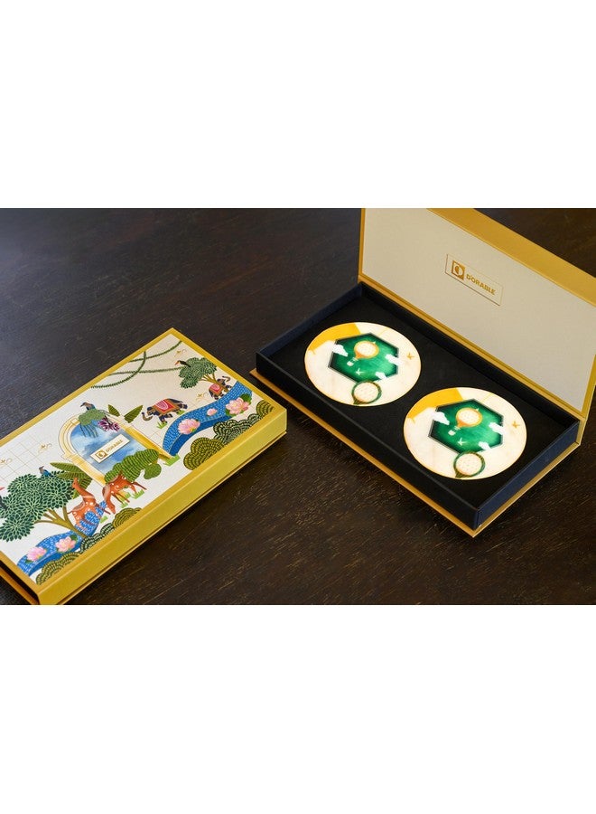 D'ORABLE Dorable Marble Tea Coasters for Dining Table - Set of 2. Round Tea Coasters for Housewarming Gift. A Seashell’s Skyward Journey(Green) Design Marble Coasters in an Attractive Box. Perfect for Gift. - Image 1