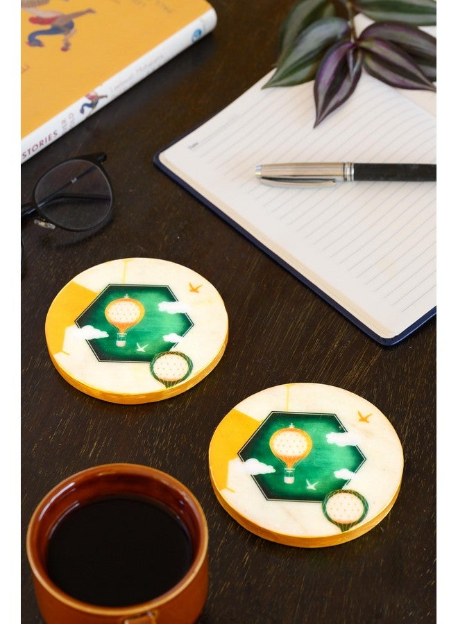 D'ORABLE Dorable Marble Tea Coasters for Dining Table - Set of 2. Round Tea Coasters for Housewarming Gift. A Seashell’s Skyward Journey(Green) Design Marble Coasters in an Attractive Box. Perfect for Gift. - Image 2