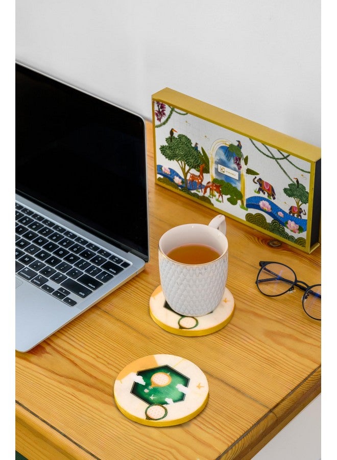 D'ORABLE Dorable Marble Tea Coasters for Dining Table - Set of 2. Round Tea Coasters for Housewarming Gift. A Seashell’s Skyward Journey(Green) Design Marble Coasters in an Attractive Box. Perfect for Gift. - Image 3