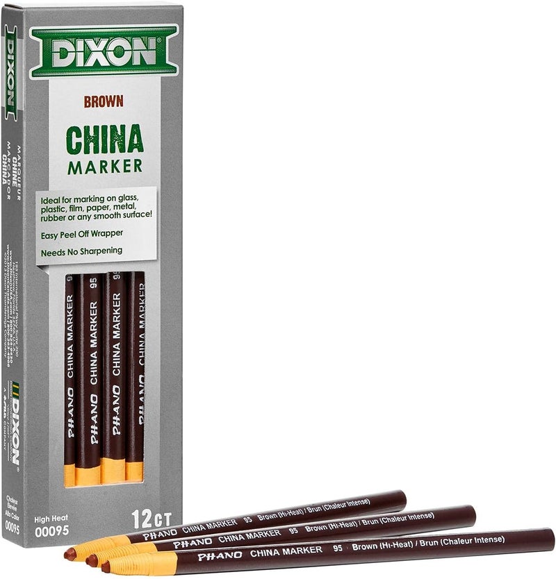 Dixon أقلام ماركر صيني من ديكسون الصناعية فانو القابلة للتقشير، حرارة عالية، بني، 12 قطعة - Image 1